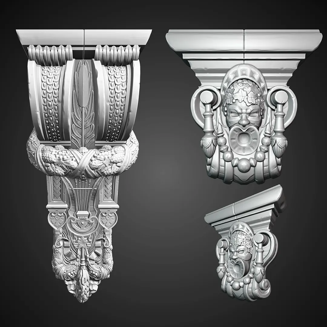 Sculpted pieces of the Arriaga Theater
